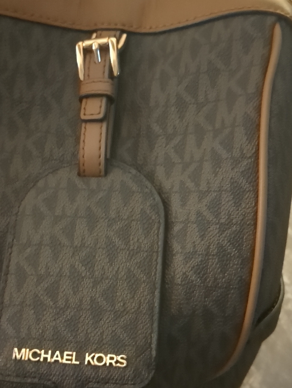🤎NWOT Michael Kors Brown & Black Stripe Logo Travel Duffle Priced To Sale - Picture 2 of 4